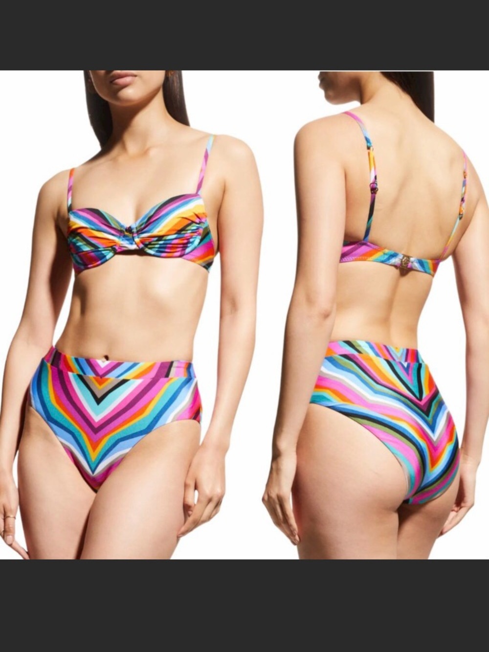 New Trina Turk Louvre multicolor bikini set highwaist bottom underwire top sz 6
